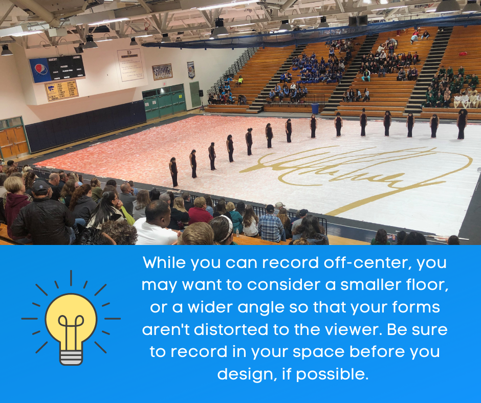 While you can record off-center, you may want to consider a smaller floor, or a wider angle so that your forms aren't distorted to the viewer. 
