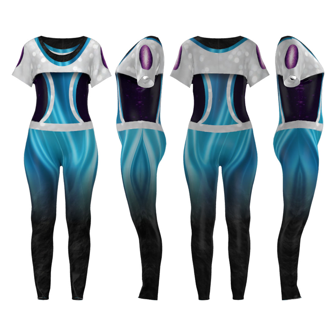 Silver, Aqua & Black Shimmer Unitard - Image 2