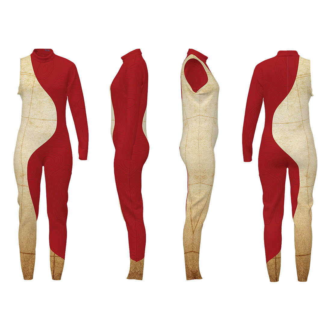 Vintage Map Red Unitard - Image 2